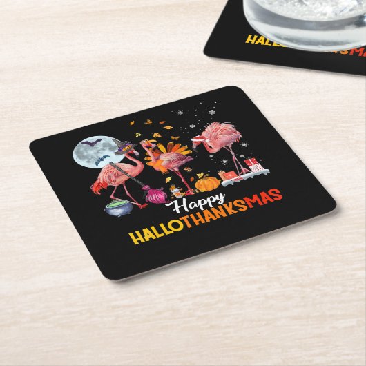 Flamingo|Flamingo Erntedank Halloween Rechteckiger Pappuntersetzer (angewinkelt)