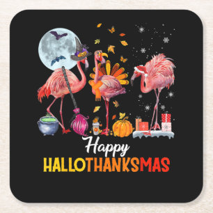 Flamingo  Flamingo Halloween und frohe Weihnachten Rechteckiger Pappuntersetzer