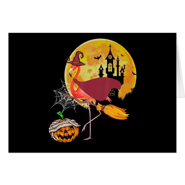 Flamingo | Flamingo Riding Broom Pumpkin Halloween (Vorderseite (Horizontal))