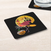 Flamingo | Flamingo Riding Broom Pumpkin Halloween Rechteckiger Pappuntersetzer (angewinkelt)