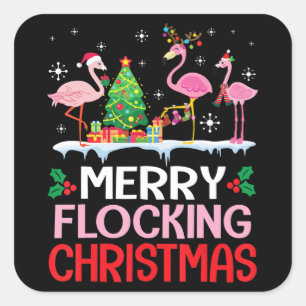Flamingo  Flamingo Weihnachten tanzt auf Schnee Quadratischer Aufkleber