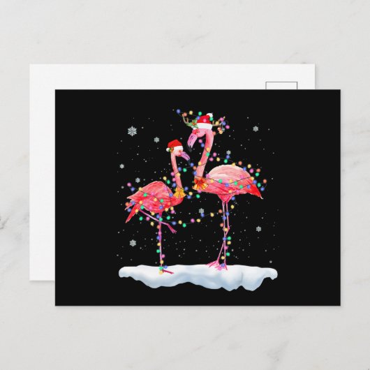 Flamingo| Flamingo Weihnachtsbaum Weihnachtsmannmü Ankündigungspostkarte (Vorne/Hinten)