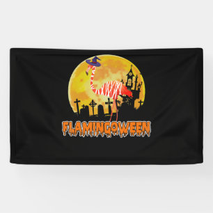 Flamingo Flamingoween   Funny Witch Halloween Banner