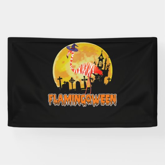 Flamingo Flamingoween | Funny Witch Halloween Banner (Horizontal)