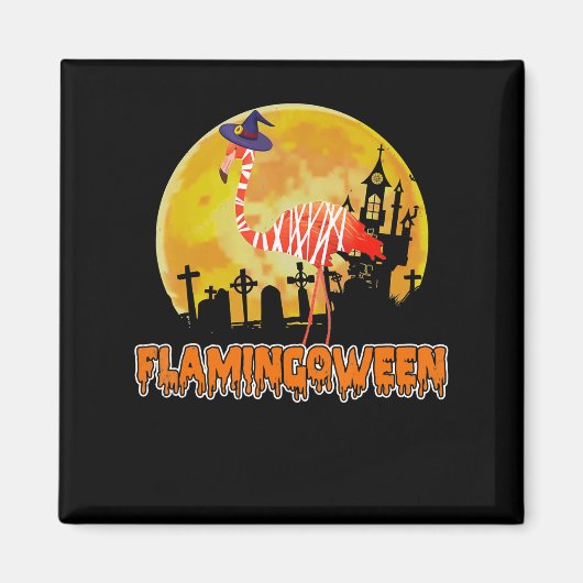 Flamingo Flamingoween | Funny Witch Halloween Magnet (Vorne)