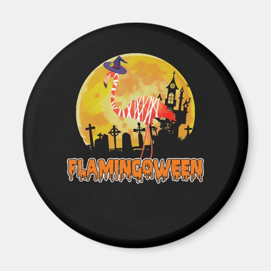 Flamingo Flamingoween | Funny Witch Halloween Magnet (Vorne)