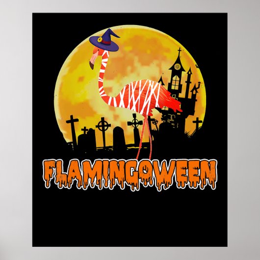 Flamingo Flamingoween | Funny Witch Halloween Poster (Vorne)