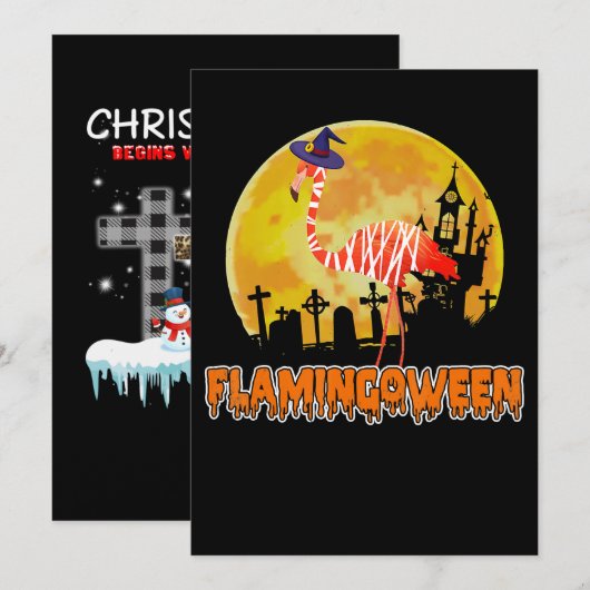 Flamingo Flamingoween | Funny Witch Halloween Save The Date (Vorne/Hinten)