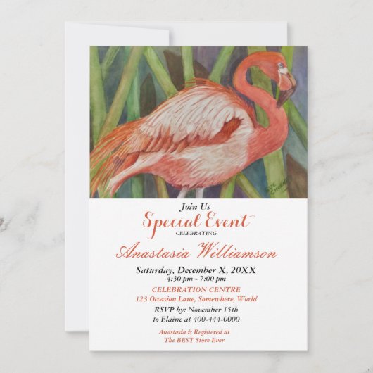 FLAMINGO FLING PARTY EREIGNIS INVITE EINLADUNG (Vorderseite)