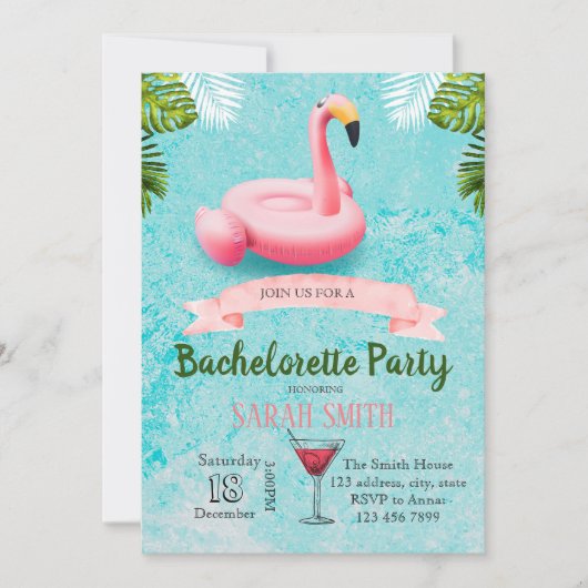 Flamingo Float Bachelorette Einladung (Vorderseite)
