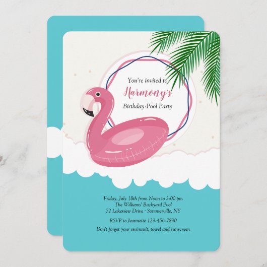 Flamingo Float Einladung (Vorne/Hinten)