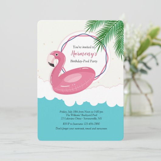 Flamingo Float Einladung (Stehend Vorderseite)