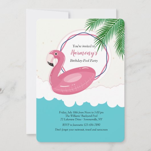 Flamingo Float Einladung (Vorderseite)