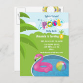 Flamingo Floatie Pool Geburtstagsparty Postkarte (Vorne/Hinten)