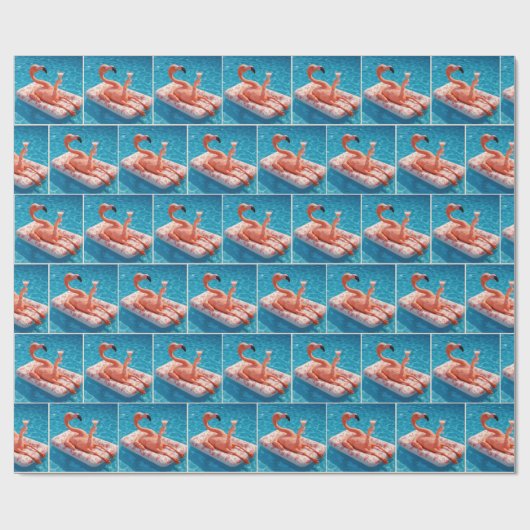 Flamingo Floating With a Cocktail In a Pool Geschenkpapier (Flach)