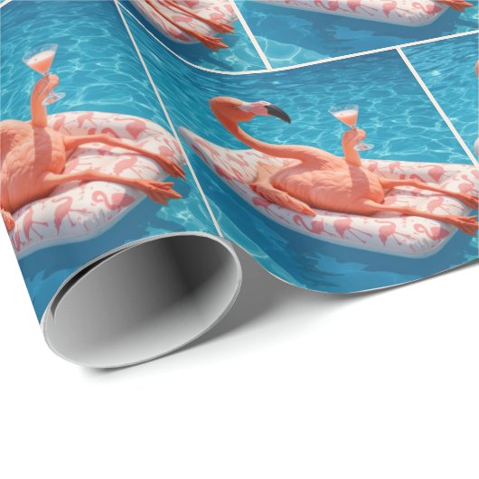 Flamingo Floating With a Cocktail In a Pool Geschenkpapier (Rolleneckpunkt)