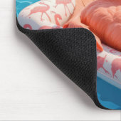 Flamingo Floating With a Cocktail In a Pool Mousepad (Ecke)