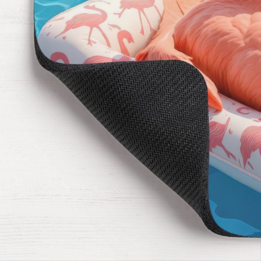 Flamingo Floating With a Cocktail In a Pool Mousepad (Ecke)