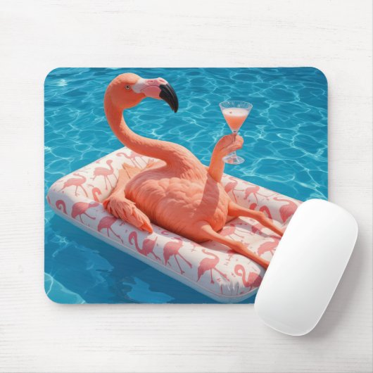 Flamingo Floating With a Cocktail In a Pool Mousepad (Mit Mouse)