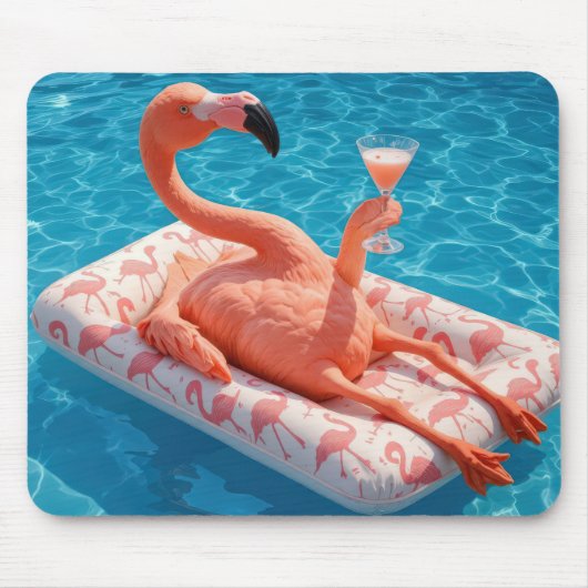 Flamingo Floating With a Cocktail In a Pool Mousepad (Vorne)