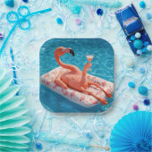 Flamingo Floating With a Cocktail In a Pool Pappteller (Party)