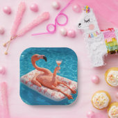 Flamingo Floating With a Cocktail In a Pool Pappteller (Party)