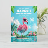 Flamingo Flock Beach Party Spektakulärer Geburtsta Einladung (Stehend Vorderseite)