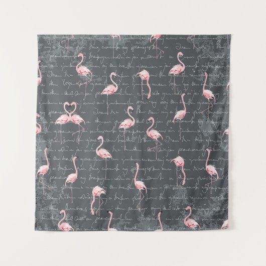 Flamingo Flock: Dunkelgrau Vintag. Wandteppich (Vorderseite)