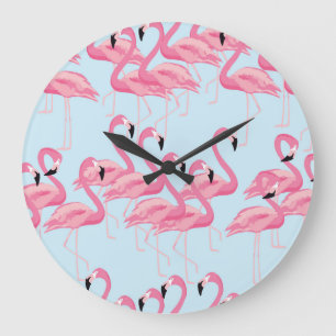 Flamingo Flock: Tropische Vintage Printwerbung Große Wanduhr