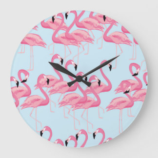 Flamingo Flock: Tropische Vintage Printwerbung Große Wanduhr