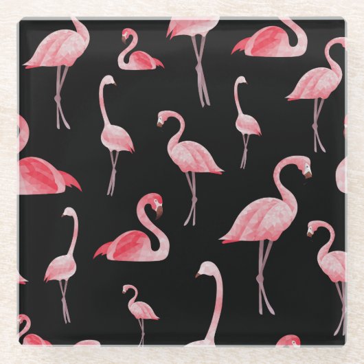 Flamingo Flock: Vintages Nahtloses Design Glasuntersetzer (Vorderseite)