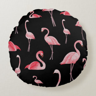 Flamingo Flock: Vintages Nahtloses Design Rundes Kissen