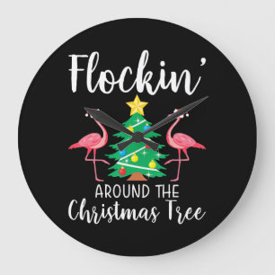 Flamingo Flockin rund um den Weihnachtsbaum Flam Große Wanduhr