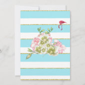 Flamingo Floral Blue Stripe Baby Dusche Einladung (Rückseite)
