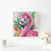 Flamingo Floral Hawaiian Funny Niedlich Wall Clock Quadratische Wanduhr (Zuhause)