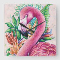 Flamingo Floral Hawaiian Funny Niedlich Wall Clock