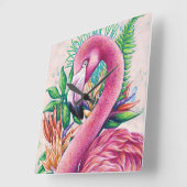 Flamingo Floral Hawaiian Funny Niedlich Wall Clock Quadratische Wanduhr (Winkel)