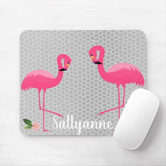 FLAMINGO FLORAL KUSTOMIZABLE SILVER GRAY LEOPARD MOUSEPAD (Mit Mouse)