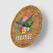 Flamingo Floral Paradise Runde Wanduhr (Winkel)