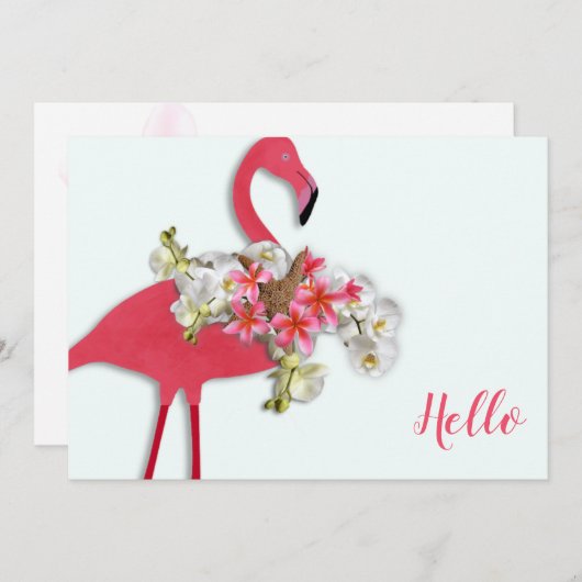 Flamingo Floral Wreath Hello Blank Mitteilungskarte (Vorne/Hinten)