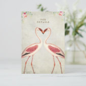 flamingo florale Hochzeit Details Karte (Stehend Vorderseite)