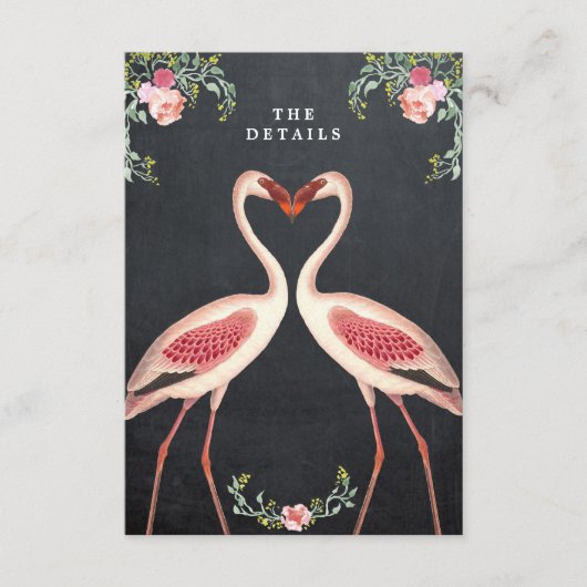 flamingo florale Hochzeit Details Karte (Vorderseite)