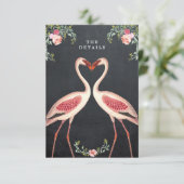 flamingo florale Hochzeit Details Karte (Stehend Vorderseite)