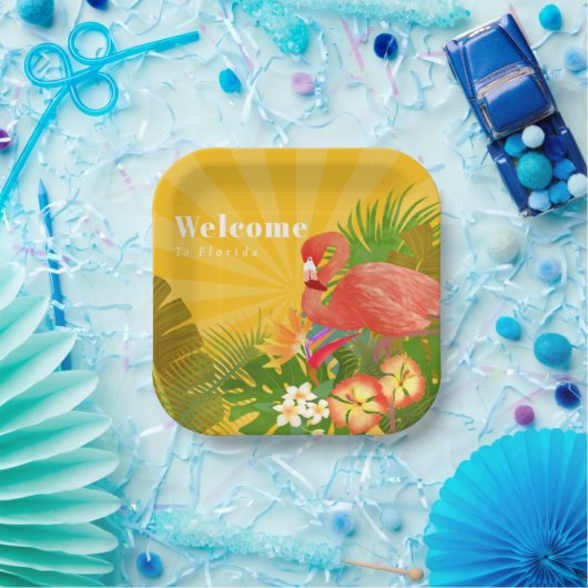 Flamingo Florida Welcome Yellow Orange Pappteller (Party)