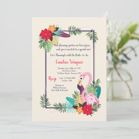 Flamingo Frame Einladung (Stehend Vorderseite)