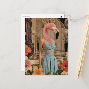 Flamingo-Frau mit blauem Surrealismus Postkarte