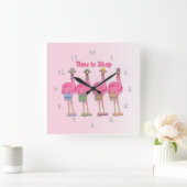 Flamingo Friends are Ready Quadratische Wanduhr (Zuhause)