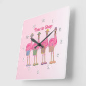 Flamingo Friends are Ready Quadratische Wanduhr (Winkel)