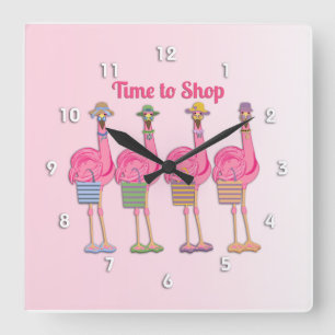 Flamingo Friends are Ready Quadratische Wanduhr