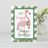 Flamingo Froher Festtage Flat Christmas Card Einladung (Stehend Vorderseite)